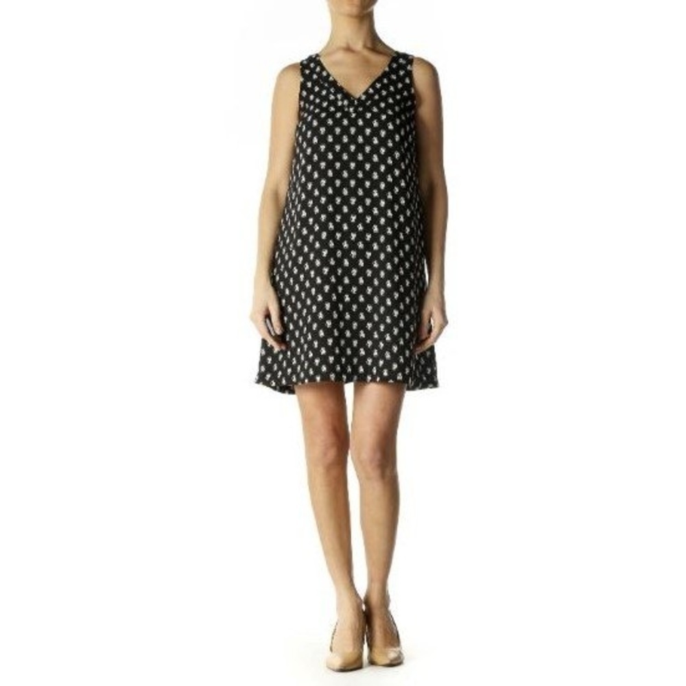 Ann Taylor Loft Black Floral Print Holiday Sleeveless Shift Dress Size Small